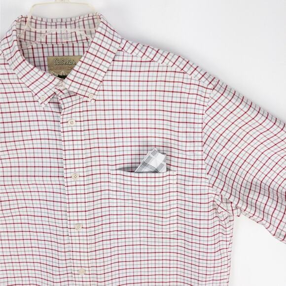 Cabela’s Men’s Large – Red Gray Tattersall Country Outdoor Short Sleeve Shirt - Picture 5 of 13